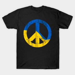 Retro Ukraine Peace Sign with Ukraine Flag Overlay Distressed T-Shirt